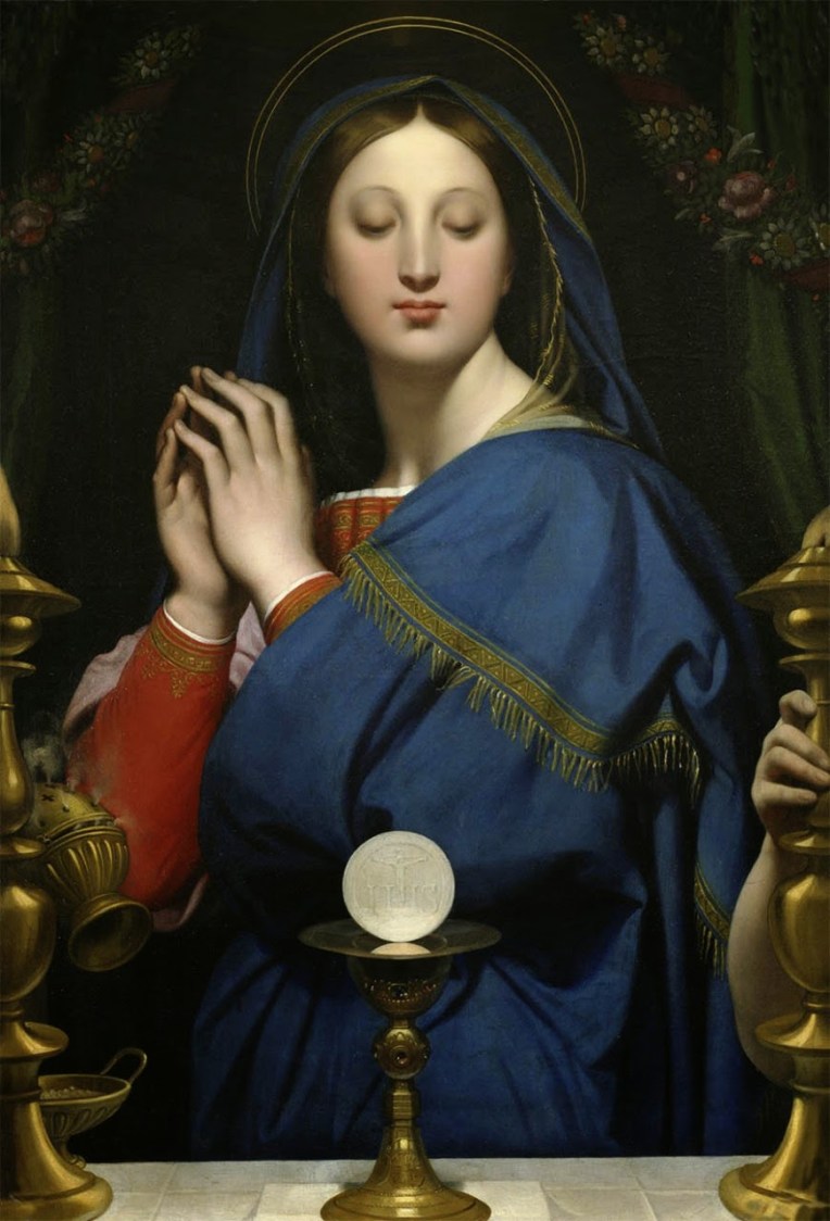 Mary adoring Eucharist