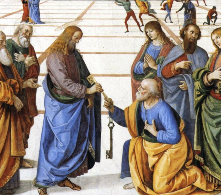 Perugino_Christ_handing_keyes_to_st_peter detail