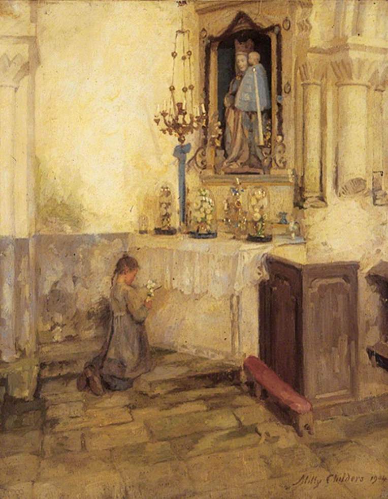 Childers, Milly, 1866-1922; Girl Praying in Church